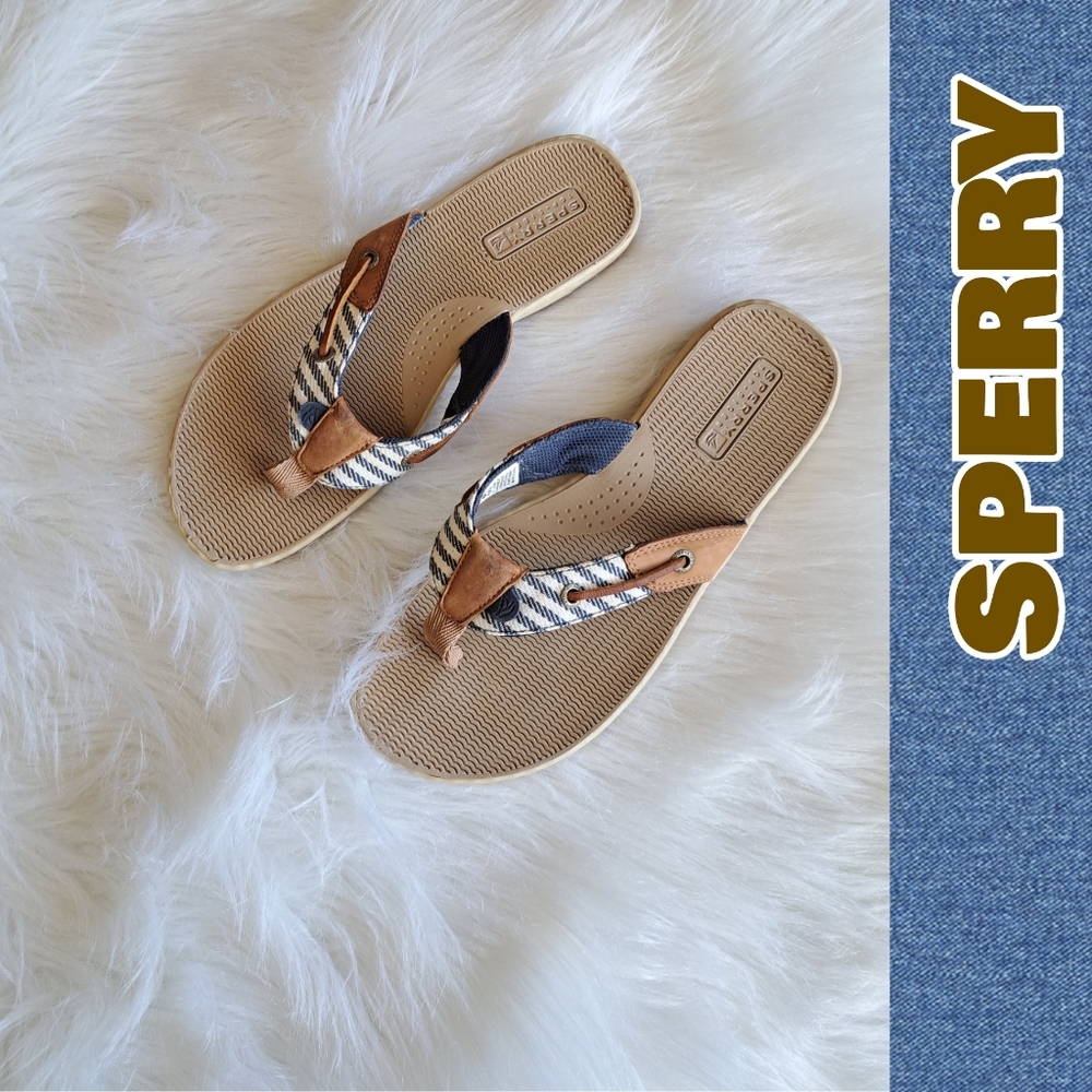 Sperry Topsider leather & canvas thongs